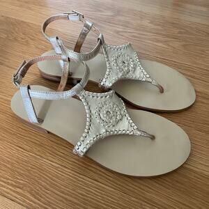 Jack Rogers Maci Ankle Strap Leather Sandals Gold Size 8